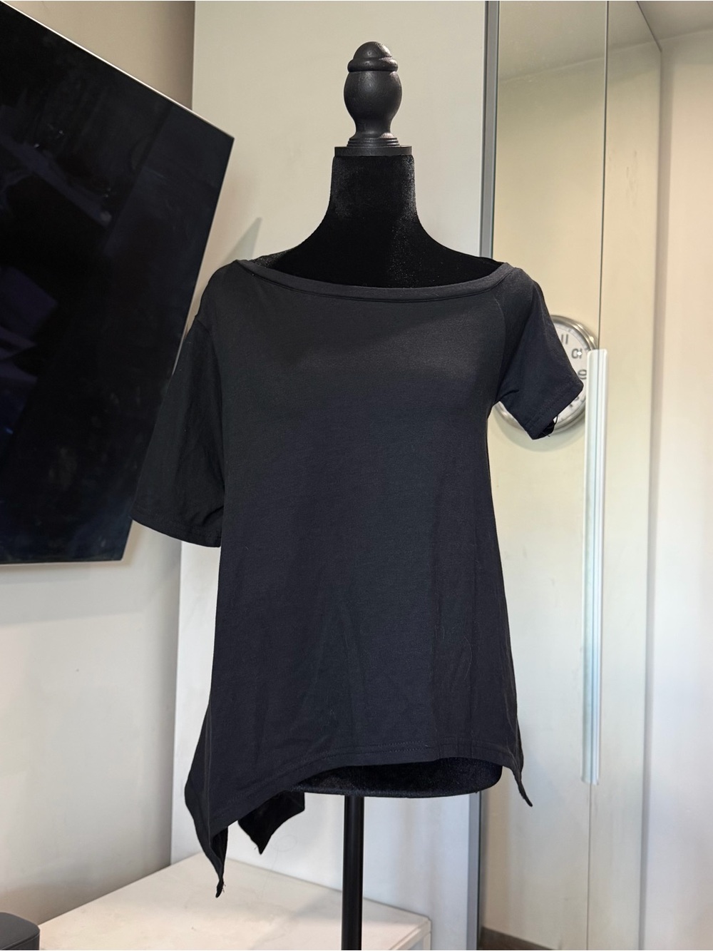 Edikted Black Asymmetrical Hem Tee Oversized Boat Neck